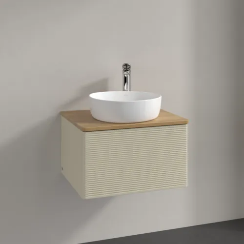 Bild von VILLEROY BOCH Antao Waschbeckenunterschrank, mit Beleuchtung, 1 Auszug, 600 x 360 x 500 mm, Front mit Struktur, Silk Grey Matt Lacquer / Honey Oak #L29151HJ