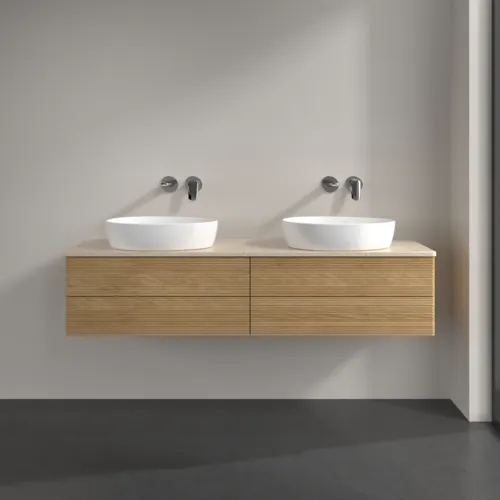 Obrázek VILLEROY BOCH Antao Vanity unit, with lighting, 4 pull-out compartments, 1600 x 360 x 500 mm, Front with grain texture, Honey Oak / Botticino #L28113HN