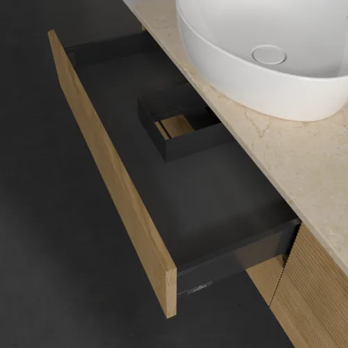 Obrázek VILLEROY BOCH Antao Vanity unit, with lighting, 4 pull-out compartments, 1600 x 360 x 500 mm, Front with grain texture, Honey Oak / Botticino #L28113HN