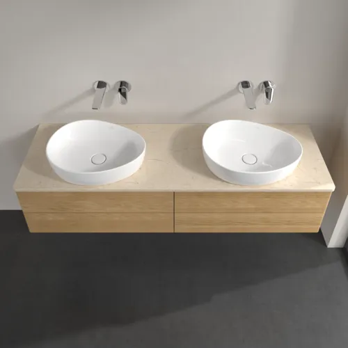Obrázek VILLEROY BOCH Antao Vanity unit, with lighting, 4 pull-out compartments, 1600 x 360 x 500 mm, Front with grain texture, Honey Oak / Botticino #L28113HN