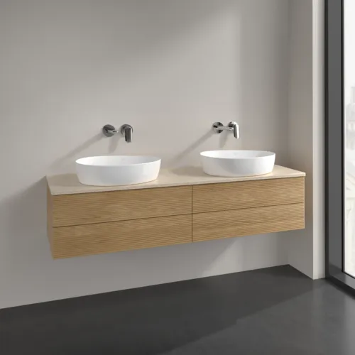 Obrázek VILLEROY BOCH Antao Vanity unit, with lighting, 4 pull-out compartments, 1600 x 360 x 500 mm, Front with grain texture, Honey Oak / Botticino #L28113HN