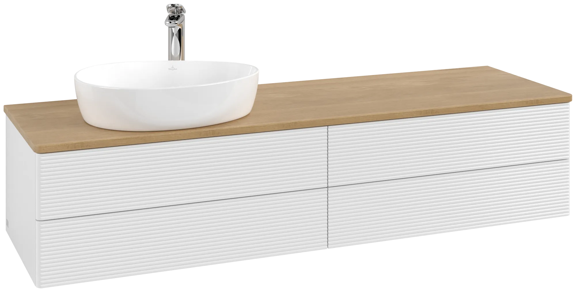 Picture of VILLEROY BOCH Antao Vanity unit, with lighting, 4 pull-out compartments, 1600 x 360 x 500 mm, Front with grain texture, Glossy White Lacquer / Honey Oak #L26151GF