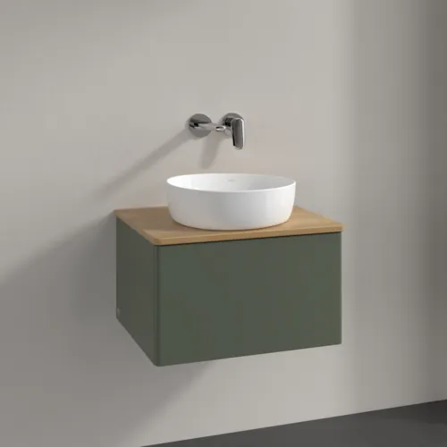 Bild von VILLEROY BOCH Antao Waschbeckenunterschrank, mit Beleuchtung, 1 Auszug, 600 x 360 x 500 mm, Front ohne Struktur, Leaf Green Matt Lacquer / Honey Oak #L29011HL