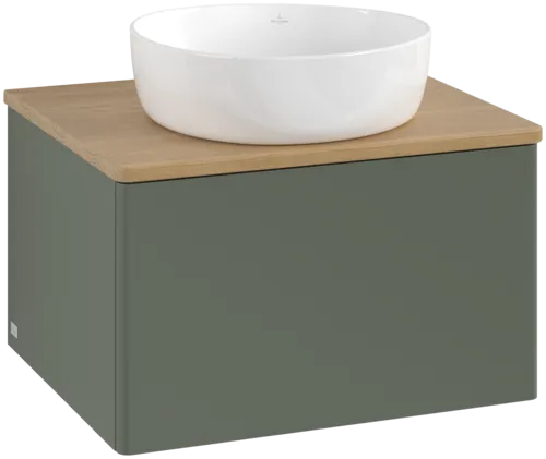 Bild von VILLEROY BOCH Antao Waschbeckenunterschrank, mit Beleuchtung, 1 Auszug, 600 x 360 x 500 mm, Front ohne Struktur, Leaf Green Matt Lacquer / Honey Oak #L29011HL