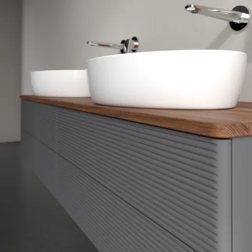 Bild von VILLEROY BOCH Antao Waschbeckenunterschrank, mit Beleuchtung, 4 Auszüge, 1600 x 360 x 500 mm, Front mit Struktur, Anthracite Matt Lacquer / Warm Walnut #L28112GK