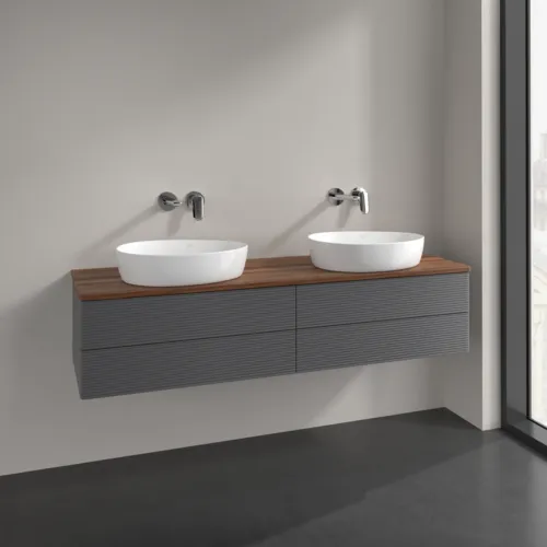 Bild von VILLEROY BOCH Antao Waschbeckenunterschrank, mit Beleuchtung, 4 Auszüge, 1600 x 360 x 500 mm, Front mit Struktur, Anthracite Matt Lacquer / Warm Walnut #L28112GK