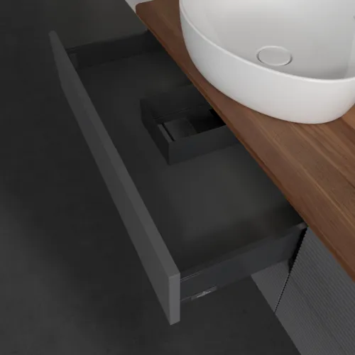 Bild von VILLEROY BOCH Antao Waschbeckenunterschrank, mit Beleuchtung, 4 Auszüge, 1600 x 360 x 500 mm, Front mit Struktur, Anthracite Matt Lacquer / Warm Walnut #L28112GK