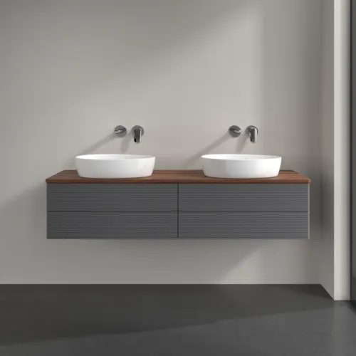 Bild von VILLEROY BOCH Antao Waschbeckenunterschrank, mit Beleuchtung, 4 Auszüge, 1600 x 360 x 500 mm, Front mit Struktur, Anthracite Matt Lacquer / Warm Walnut #L28112GK