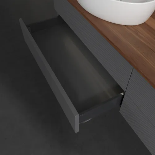 Bild von VILLEROY BOCH Antao Waschbeckenunterschrank, mit Beleuchtung, 4 Auszüge, 1600 x 360 x 500 mm, Front mit Struktur, Anthracite Matt Lacquer / Warm Walnut #L28112GK