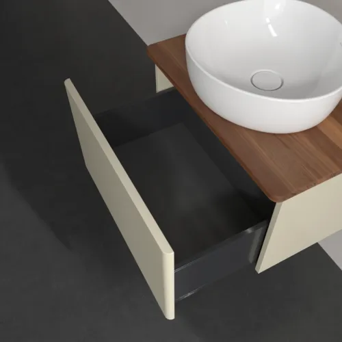 Bild von VILLEROY BOCH Antao Waschbeckenunterschrank, mit Beleuchtung, 1 Auszug, 600 x 360 x 500 mm, Front ohne Struktur, Silk Grey Matt Lacquer / Warm Walnut #L29012HJ