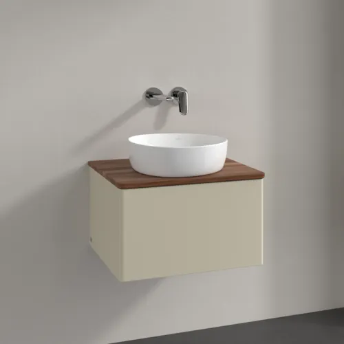 Bild von VILLEROY BOCH Antao Waschbeckenunterschrank, mit Beleuchtung, 1 Auszug, 600 x 360 x 500 mm, Front ohne Struktur, Silk Grey Matt Lacquer / Warm Walnut #L29012HJ