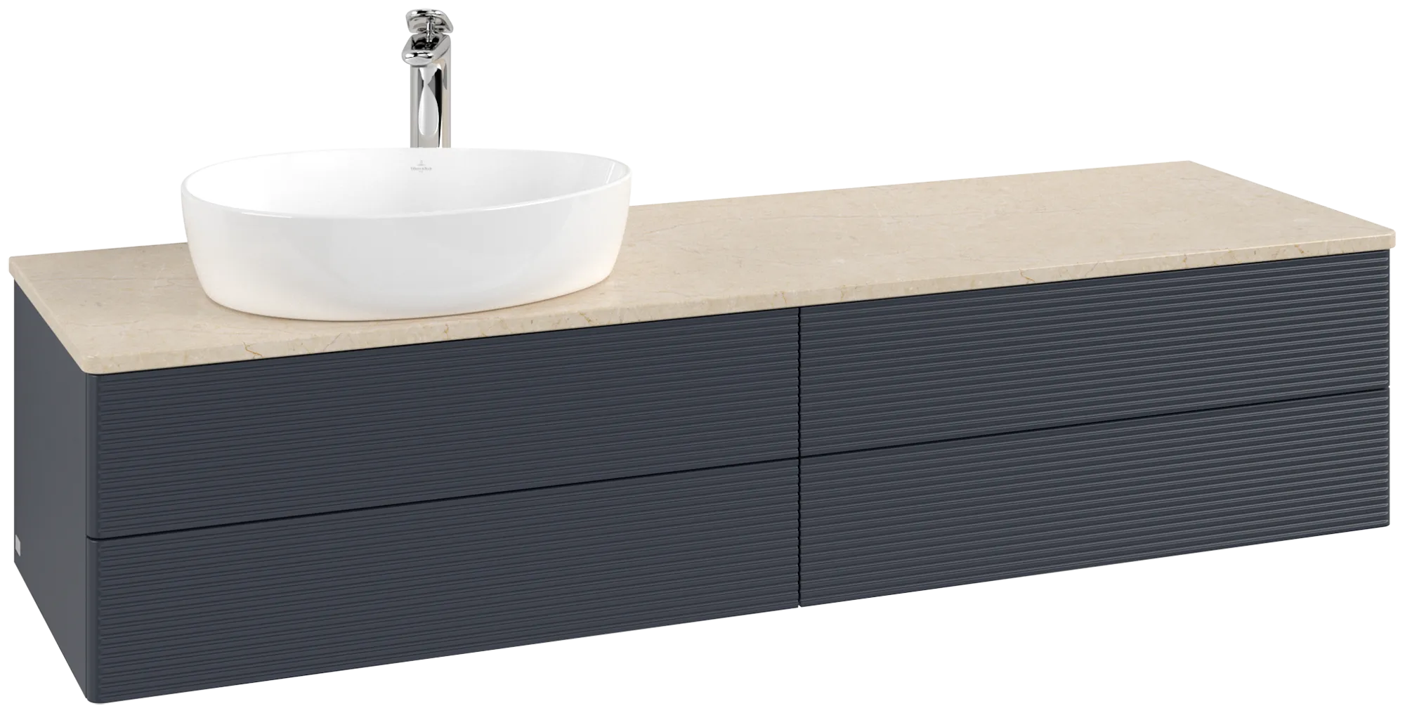 Bild von VILLEROY BOCH Antao Waschbeckenunterschrank, mit Beleuchtung, 4 Auszüge, 1600 x 360 x 500 mm, Front mit Struktur, Midnight Blue Matt Lacquer / Botticino #L26153HG