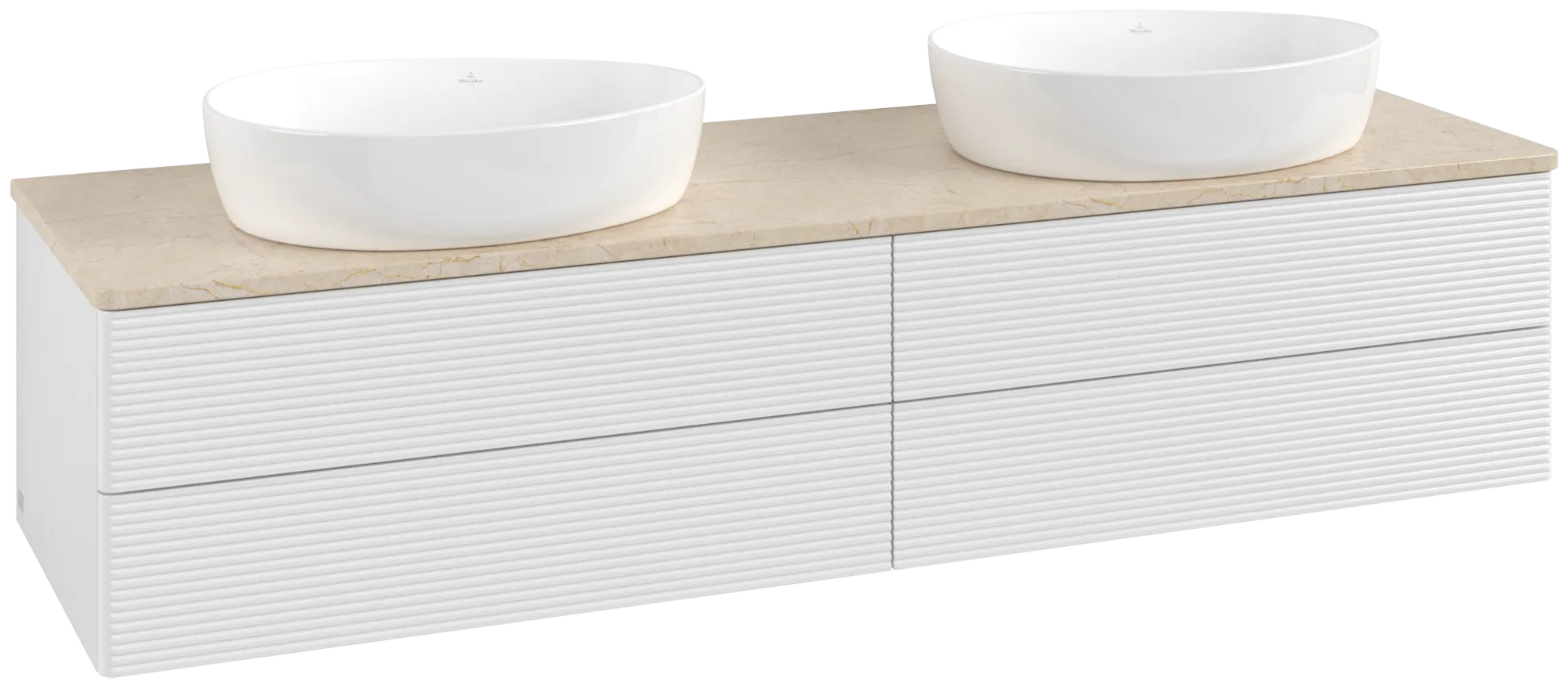 Bild von VILLEROY BOCH Antao Waschbeckenunterschrank, mit Beleuchtung, 4 Auszüge, 1600 x 360 x 500 mm, Front mit Struktur, Glossy White Lacquer / Botticino #L28113GF