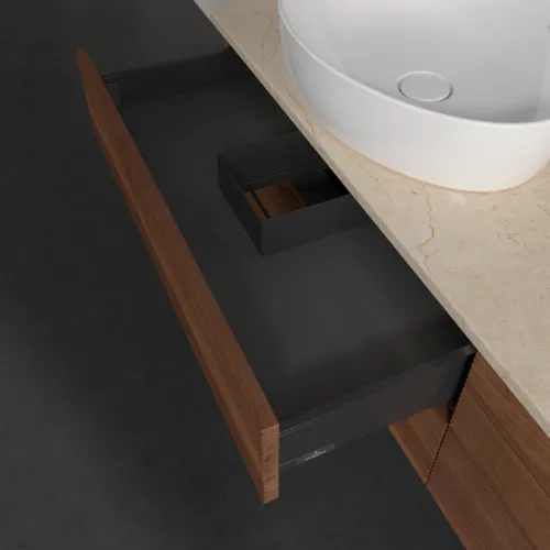 Obrázek VILLEROY BOCH Antao Vanity unit, with lighting, 4 pull-out compartments, 1600 x 360 x 500 mm, Front with grain texture, Warm Walnut / Botticino #L26153HM