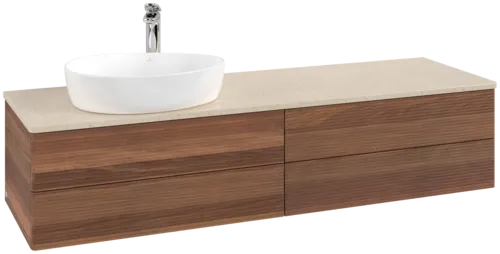 Bild von VILLEROY BOCH Antao Waschbeckenunterschrank, mit Beleuchtung, 4 Auszüge, 1600 x 360 x 500 mm, Front mit Struktur, Warm Walnut / Botticino #L26153HM