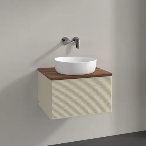 Bild von VILLEROY BOCH Antao Waschbeckenunterschrank, mit Beleuchtung, 1 Auszug, 600 x 360 x 500 mm, Front mit Struktur, Silk Grey Matt Lacquer / Warm Walnut #L29112HJ