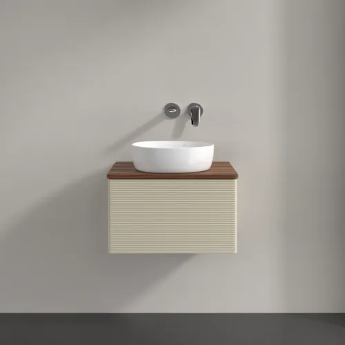 Bild von VILLEROY BOCH Antao Waschbeckenunterschrank, mit Beleuchtung, 1 Auszug, 600 x 360 x 500 mm, Front mit Struktur, Silk Grey Matt Lacquer / Warm Walnut #L29112HJ