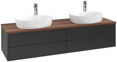 Bild von VILLEROY BOCH Antao Waschbeckenunterschrank, mit Beleuchtung, 4 Auszüge, 1600 x 360 x 500 mm, Front ohne Struktur, Black Matt Lacquer / Warm Walnut #L28052PD