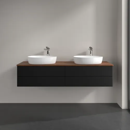 Bild von VILLEROY BOCH Antao Waschbeckenunterschrank, mit Beleuchtung, 4 Auszüge, 1600 x 360 x 500 mm, Front ohne Struktur, Black Matt Lacquer / Warm Walnut #L28052PD