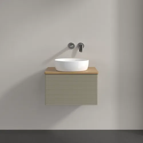 Bild von VILLEROY BOCH Antao Waschbeckenunterschrank, mit Beleuchtung, 1 Auszug, 600 x 360 x 500 mm, Front mit Struktur, Stone Grey Matt Lacquer / Honey Oak #L29111HK
