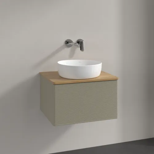 Bild von VILLEROY BOCH Antao Waschbeckenunterschrank, mit Beleuchtung, 1 Auszug, 600 x 360 x 500 mm, Front mit Struktur, Stone Grey Matt Lacquer / Honey Oak #L29111HK