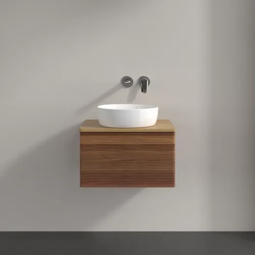 Picture of VILLEROY BOCH Antao Vanity unit, with lighting, 1 pull-out compartment, 600 x 360 x 500 mm, Front with grain texture, Warm Walnut / Honey Oak #L29111HM