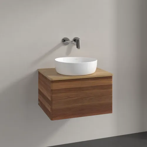 Picture of VILLEROY BOCH Antao Vanity unit, with lighting, 1 pull-out compartment, 600 x 360 x 500 mm, Front with grain texture, Warm Walnut / Honey Oak #L29111HM