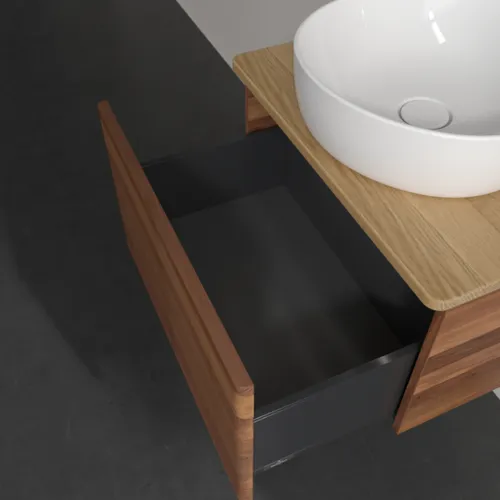 Picture of VILLEROY BOCH Antao Vanity unit, with lighting, 1 pull-out compartment, 600 x 360 x 500 mm, Front with grain texture, Warm Walnut / Honey Oak #L29111HM