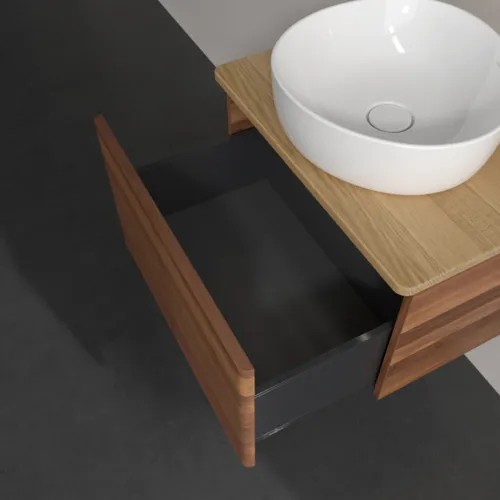 Picture of VILLEROY BOCH Antao Vanity unit, with lighting, 1 pull-out compartment, 600 x 360 x 500 mm, Front with grain texture, Warm Walnut / Honey Oak #L29111HM