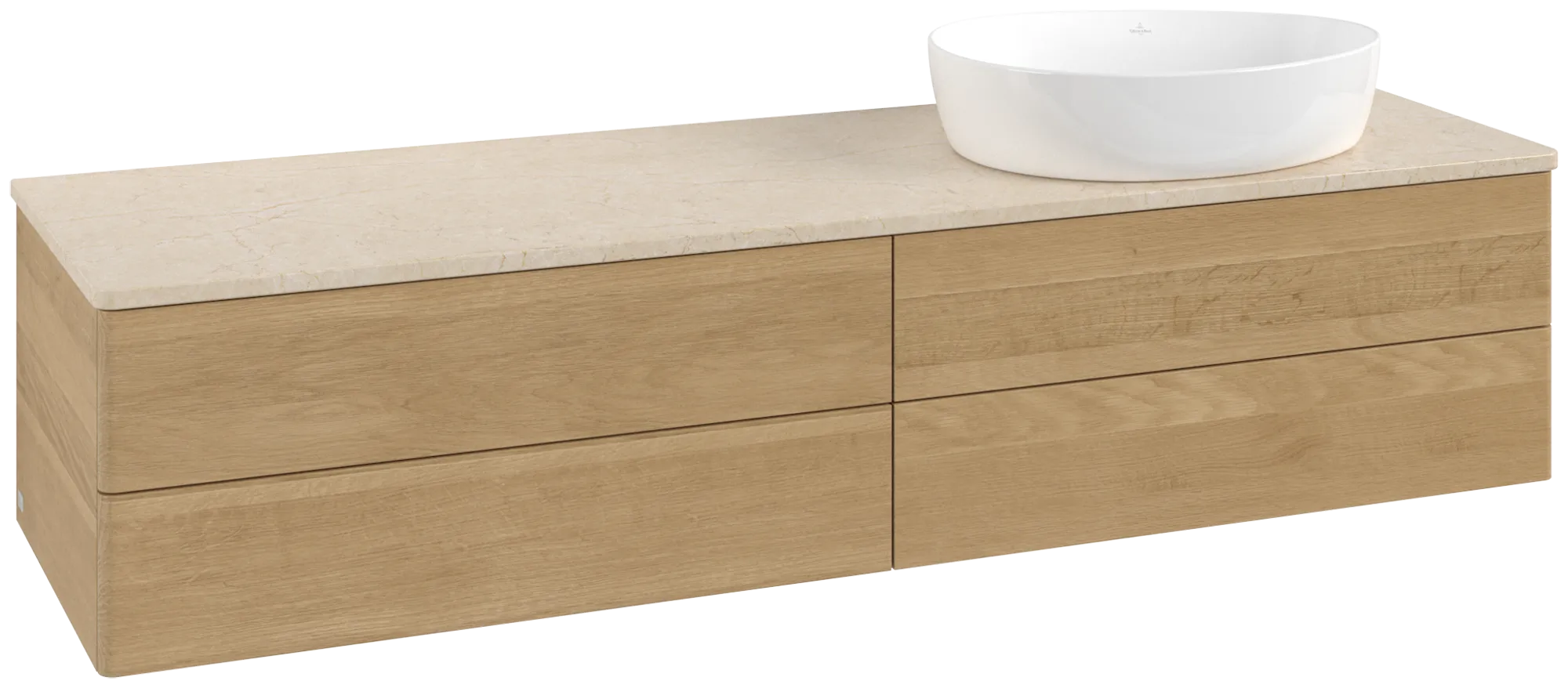 Bild von VILLEROY BOCH Antao Waschbeckenunterschrank, mit Beleuchtung, 4 Auszüge, 1600 x 360 x 500 mm, Front ohne Struktur, Honey Oak / Botticino #L27013HN
