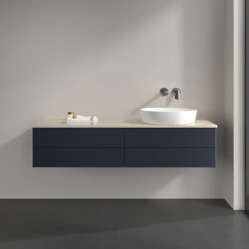 Bild von VILLEROY BOCH Antao Waschbeckenunterschrank, mit Beleuchtung, 4 Auszüge, 1600 x 360 x 500 mm, Front ohne Struktur, Midnight Blue Matt Lacquer / Botticino #L27013HG