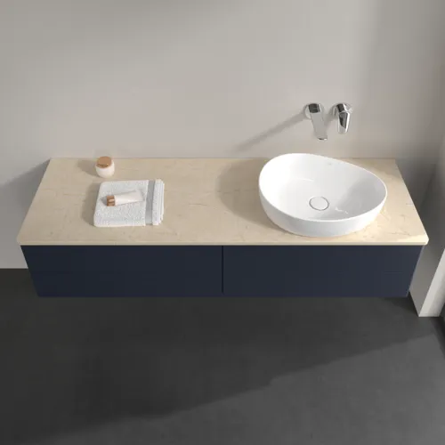 Bild von VILLEROY BOCH Antao Waschbeckenunterschrank, mit Beleuchtung, 4 Auszüge, 1600 x 360 x 500 mm, Front ohne Struktur, Midnight Blue Matt Lacquer / Botticino #L27013HG