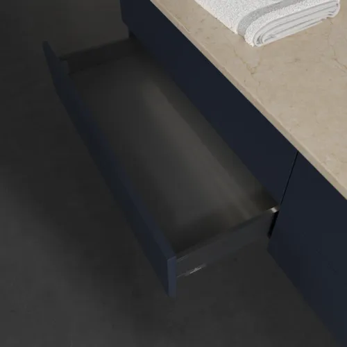 Bild von VILLEROY BOCH Antao Waschbeckenunterschrank, mit Beleuchtung, 4 Auszüge, 1600 x 360 x 500 mm, Front ohne Struktur, Midnight Blue Matt Lacquer / Botticino #L27013HG