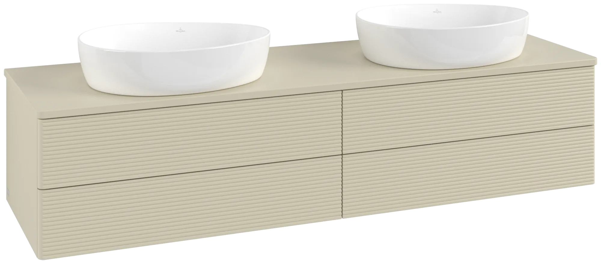 Picture of VILLEROY BOCH Antao Vanity unit, with lighting, 4 pull-out compartments, 1600 x 360 x 500 mm, Front with grain texture, Silk Grey Matt Lacquer / Silk Grey Matt Lacquer #L28150HJ