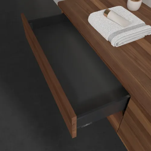 Bild von VILLEROY BOCH Antao Waschbeckenunterschrank, mit Beleuchtung, 4 Auszüge, 1600 x 360 x 500 mm, Front ohne Struktur, Warm Walnut / Warm Walnut #L27012HM