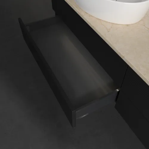 Bild von VILLEROY BOCH Antao Waschbeckenunterschrank, mit Beleuchtung, 4 Auszüge, 1600 x 360 x 500 mm, Front mit Struktur, Black Matt Lacquer / Botticino #L28153PD