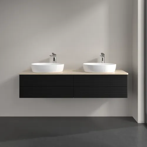 Bild von VILLEROY BOCH Antao Waschbeckenunterschrank, mit Beleuchtung, 4 Auszüge, 1600 x 360 x 500 mm, Front mit Struktur, Black Matt Lacquer / Botticino #L28153PD