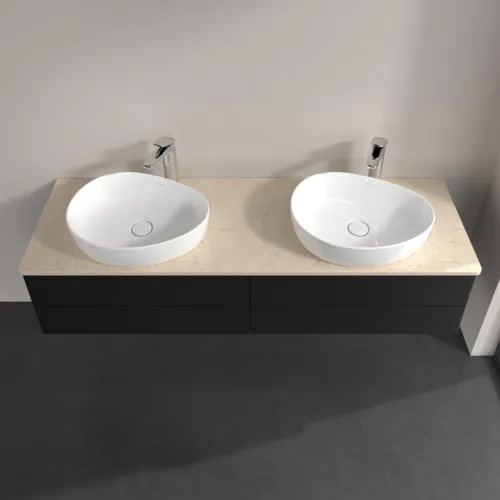 Bild von VILLEROY BOCH Antao Waschbeckenunterschrank, mit Beleuchtung, 4 Auszüge, 1600 x 360 x 500 mm, Front mit Struktur, Black Matt Lacquer / Botticino #L28153PD