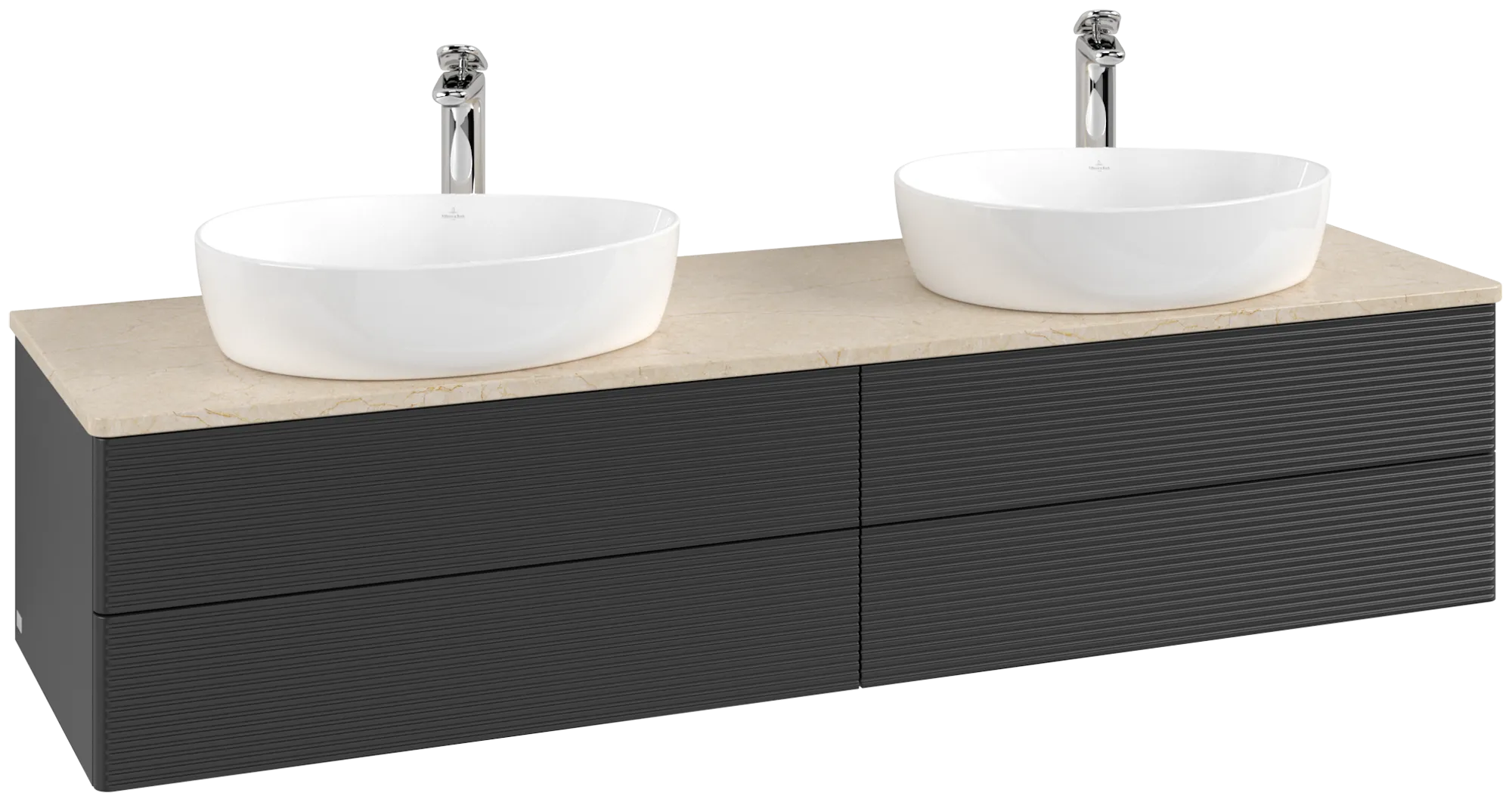 Bild von VILLEROY BOCH Antao Waschbeckenunterschrank, mit Beleuchtung, 4 Auszüge, 1600 x 360 x 500 mm, Front mit Struktur, Black Matt Lacquer / Botticino #L28153PD