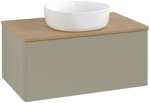 Bild von VILLEROY BOCH Antao Waschbeckenunterschrank, mit Beleuchtung, 1 Auszug, 800 x 360 x 500 mm, Front ohne Struktur, Stone Grey Matt Lacquer / Honey Oak #L30011HK