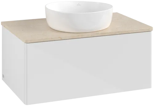 Bild von VILLEROY BOCH Antao Waschbeckenunterschrank, mit Beleuchtung, 1 Auszug, 800 x 360 x 500 mm, Front ohne Struktur, Glossy White Lacquer / Botticino #L30013GF