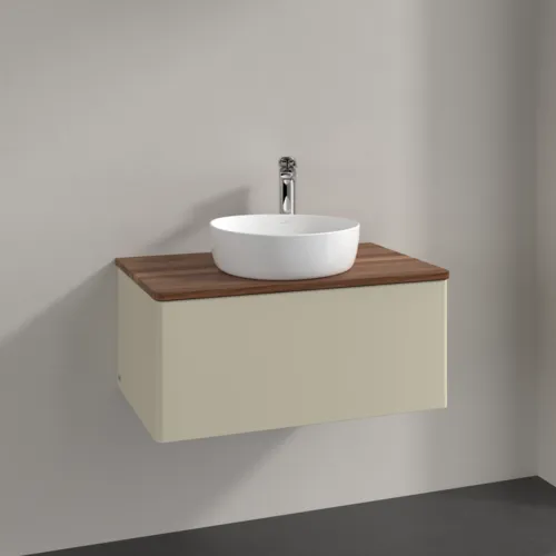Bild von VILLEROY BOCH Antao Waschbeckenunterschrank, mit Beleuchtung, 1 Auszug, 800 x 360 x 500 mm, Front ohne Struktur, Silk Grey Matt Lacquer / Warm Walnut #L30052HJ