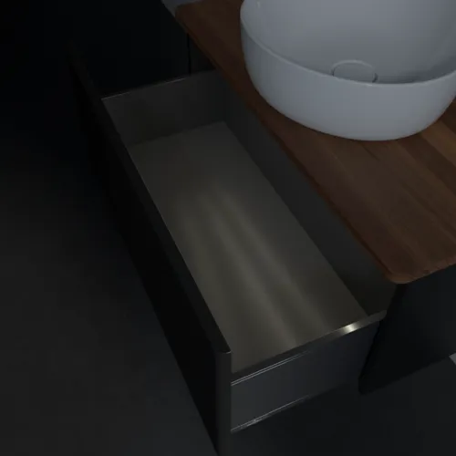 Bild von VILLEROY BOCH Antao Waschbeckenunterschrank, mit Beleuchtung, 1 Auszug, 800 x 360 x 500 mm, Front mit Struktur, Black Matt Lacquer / Warm Walnut #L30112PD