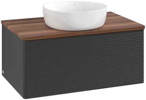 Bild von VILLEROY BOCH Antao Waschbeckenunterschrank, mit Beleuchtung, 1 Auszug, 800 x 360 x 500 mm, Front mit Struktur, Black Matt Lacquer / Warm Walnut #L30112PD