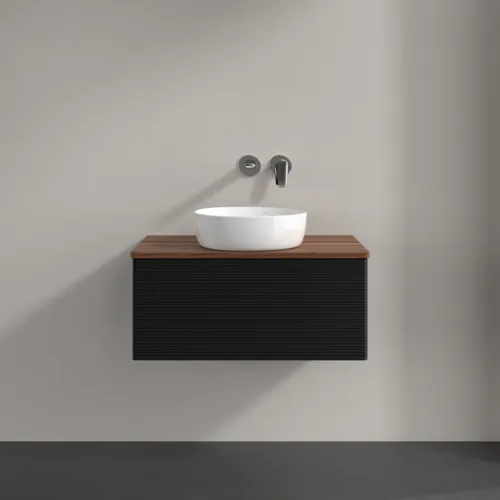 Bild von VILLEROY BOCH Antao Waschbeckenunterschrank, mit Beleuchtung, 1 Auszug, 800 x 360 x 500 mm, Front mit Struktur, Black Matt Lacquer / Warm Walnut #L30112PD
