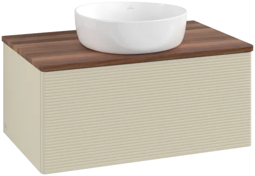 Bild von VILLEROY BOCH Antao Waschbeckenunterschrank, mit Beleuchtung, 1 Auszug, 800 x 360 x 500 mm, Front mit Struktur, Silk Grey Matt Lacquer / Warm Walnut #L30112HJ