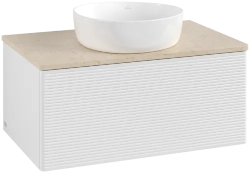 Bild von VILLEROY BOCH Antao Waschbeckenunterschrank, mit Beleuchtung, 1 Auszug, 800 x 360 x 500 mm, Front mit Struktur, Glossy White Lacquer / Botticino #L30113GF