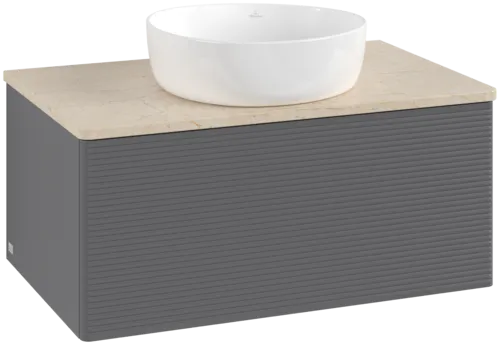 Bild von VILLEROY BOCH Antao Waschbeckenunterschrank, mit Beleuchtung, 1 Auszug, 800 x 360 x 500 mm, Front mit Struktur, Anthracite Matt Lacquer / Botticino #L30113GK