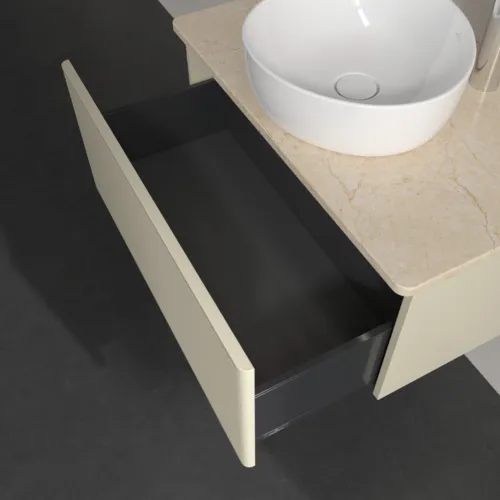 Bild von VILLEROY BOCH Antao Waschbeckenunterschrank, mit Beleuchtung, 1 Auszug, 800 x 360 x 500 mm, Front mit Struktur, Silk Grey Matt Lacquer / Botticino #L30153HJ
