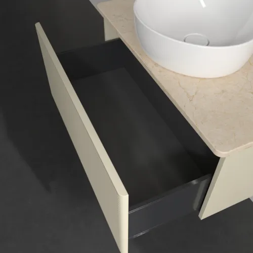 Bild von VILLEROY BOCH Antao Waschbeckenunterschrank, mit Beleuchtung, 1 Auszug, 800 x 360 x 500 mm, Front mit Struktur, Silk Grey Matt Lacquer / Botticino #L30153HJ